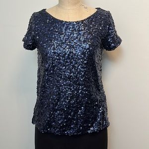 WHBM Navy s/s Sequins Top